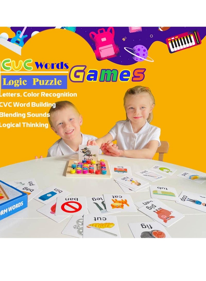 Montessori Toys for Toddlers ,Puzzle Building Blocks CVC Sight Words Game, Alphabet Learning Toy for Preschool Boys Girls