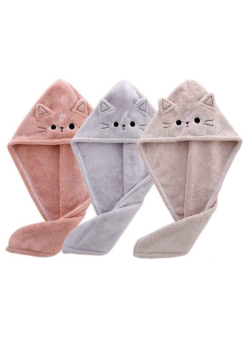 Hair Drying Towels 3 Packs Microfiber Hair Towel Wrap Funny Cat Hair Drying Towels for Women Girls Cat Lovers Ultra Absorbent Quick Dry Hair Turban for Drying Long Thick Curly Hair