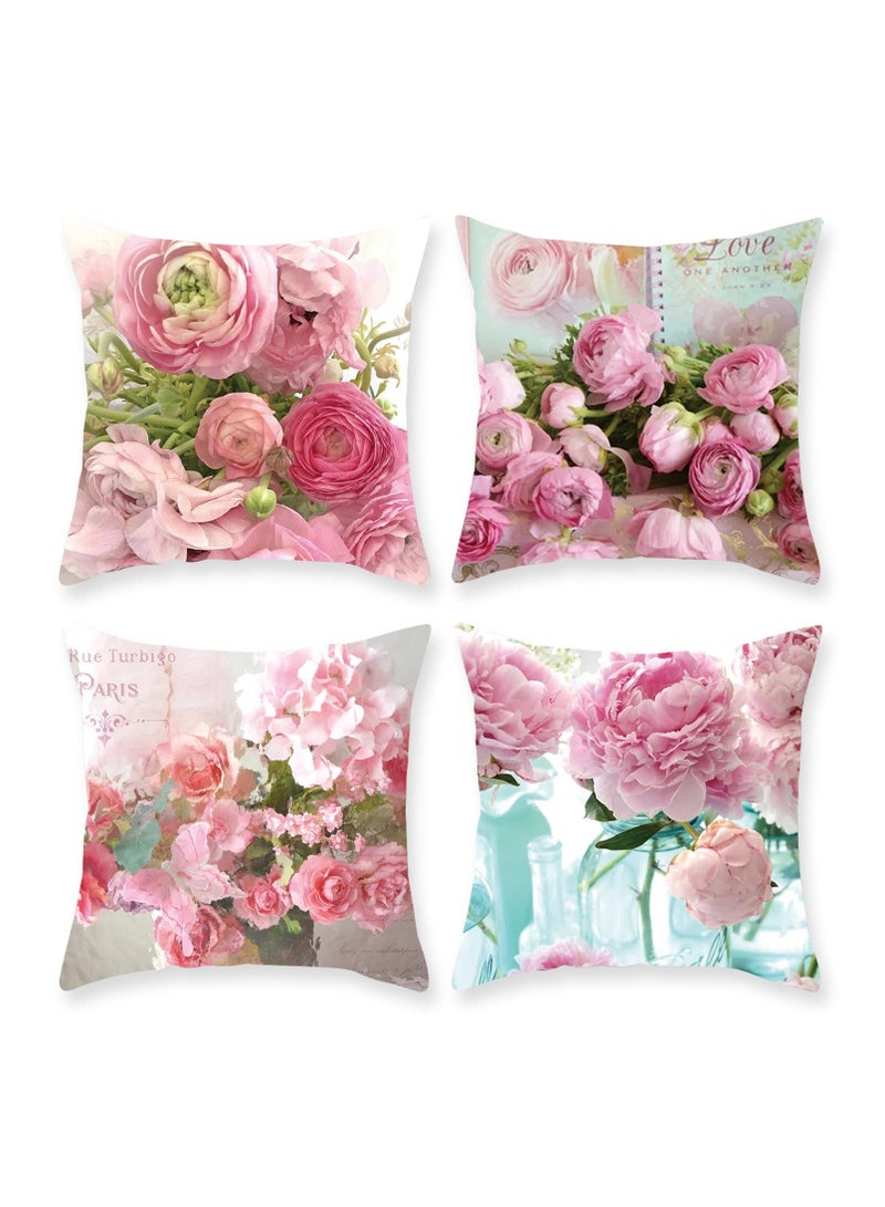 Shabby Chic Throw Pillow Cover, 18 x 18 Inch Flowers Decorative Cushion Cases Floral Pillow Home Decor for Summer Spring