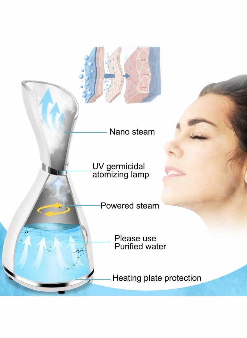 Face Steamer for Pores, Facial Steamer Nano Ionic, Upgraded Spa Warm Mist Humidifier Atomizer Sprayer for Home Sauna Moisturizing Deep Cleaning with Blackhead Remover, Massager