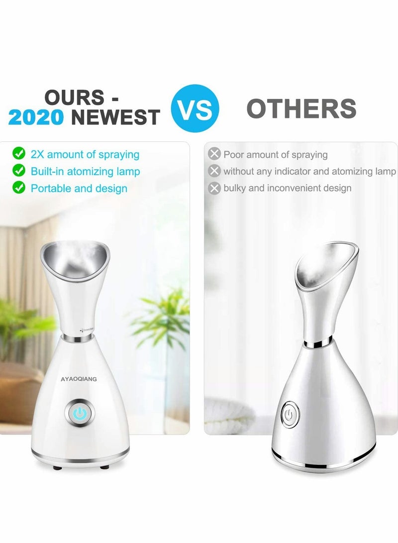 Face Steamer for Pores, Facial Steamer Nano Ionic, Upgraded Spa Warm Mist Humidifier Atomizer Sprayer for Home Sauna Moisturizing Deep Cleaning with Blackhead Remover, Massager