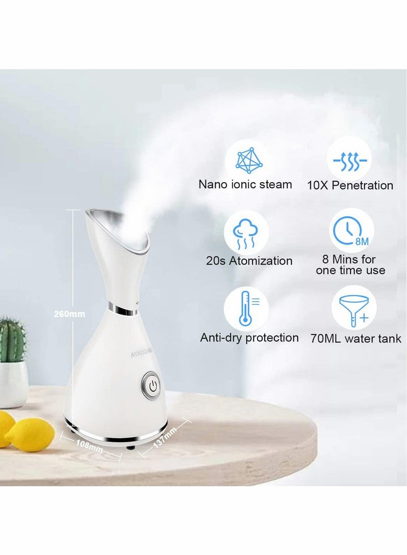 Face Steamer for Pores, Facial Steamer Nano Ionic, Upgraded Spa Warm Mist Humidifier Atomizer Sprayer for Home Sauna Moisturizing Deep Cleaning with Blackhead Remover, Massager