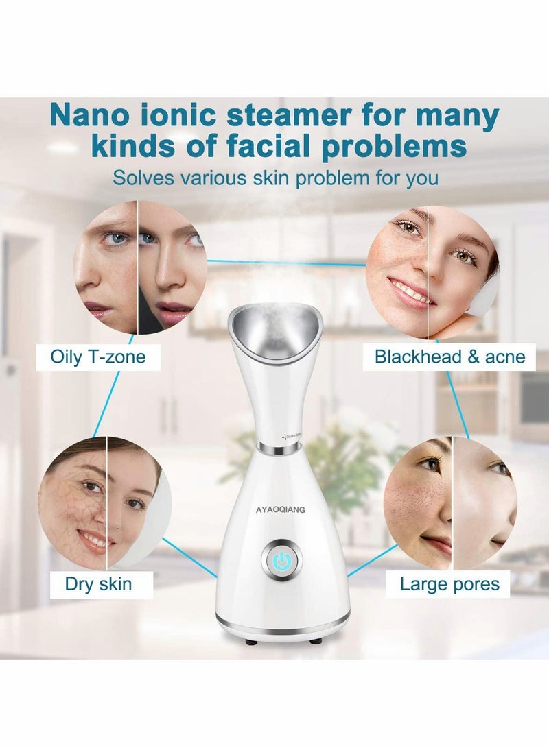 Face Steamer for Pores, Facial Steamer Nano Ionic, Upgraded Spa Warm Mist Humidifier Atomizer Sprayer for Home Sauna Moisturizing Deep Cleaning with Blackhead Remover, Massager