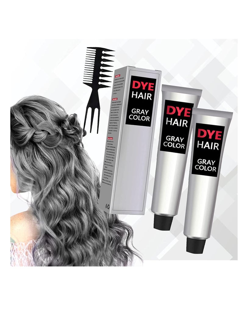 Silver Gray Natural Hair Dye Cream, Silver Gray Hair Dye, Fashion silver hair dye permanent, Unisex Fashion Dye For All Hair Types (2Pcs)