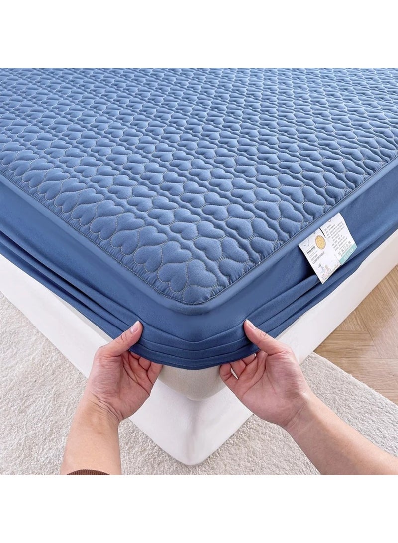 Waterproof Fitted Bedding Topper Set 180 x 200 cm King Size - Blue Protect Your Mattress and Pillows Includes 2 Pillowcases