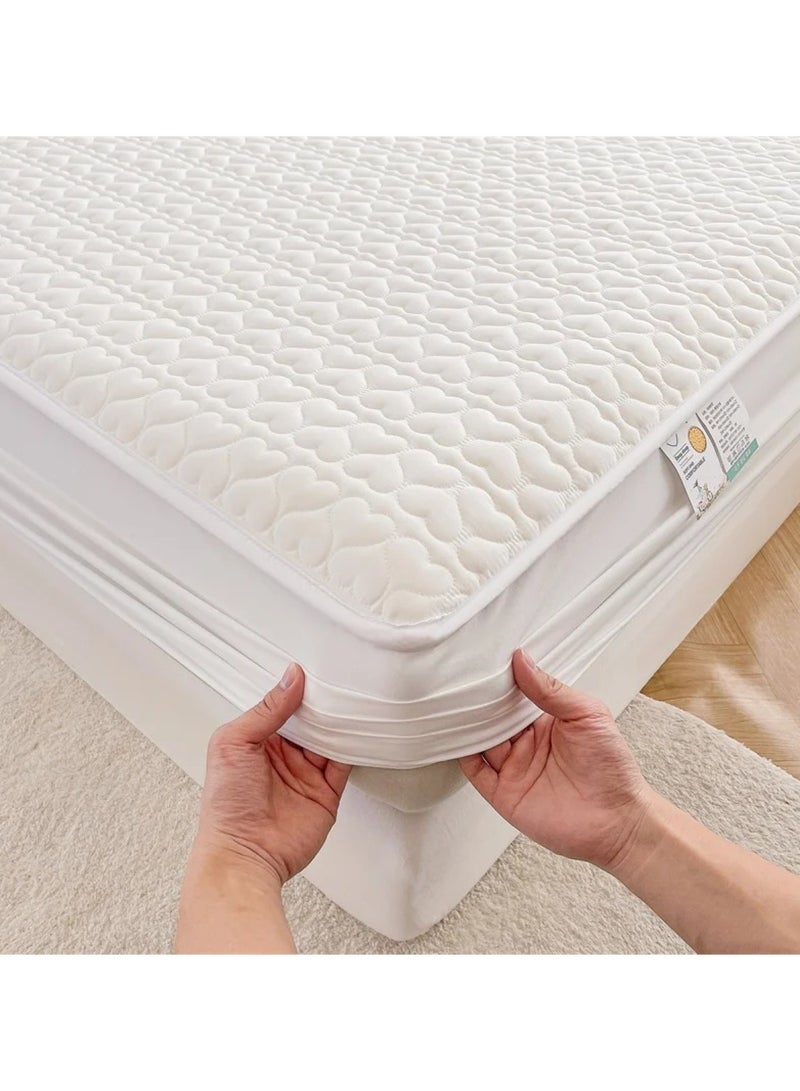 Waterproof Fitted Bedding Topper Set 180 x 200 cm King Size - White Protect Your Mattress and Pillows Includes 2 Pillowcases