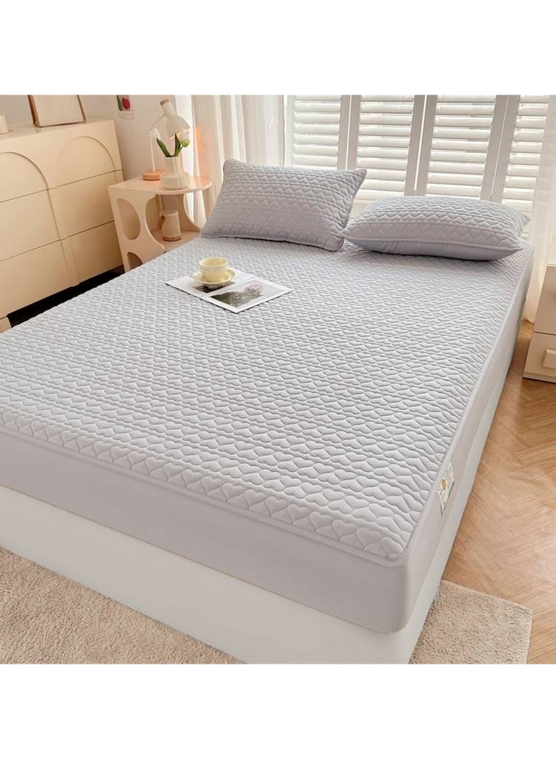 Waterproof Fitted Bedding Topper Set 180 x 200 cm King Size - Light Grey Protect Your Mattress and Pillows Includes 2 Pillowcases