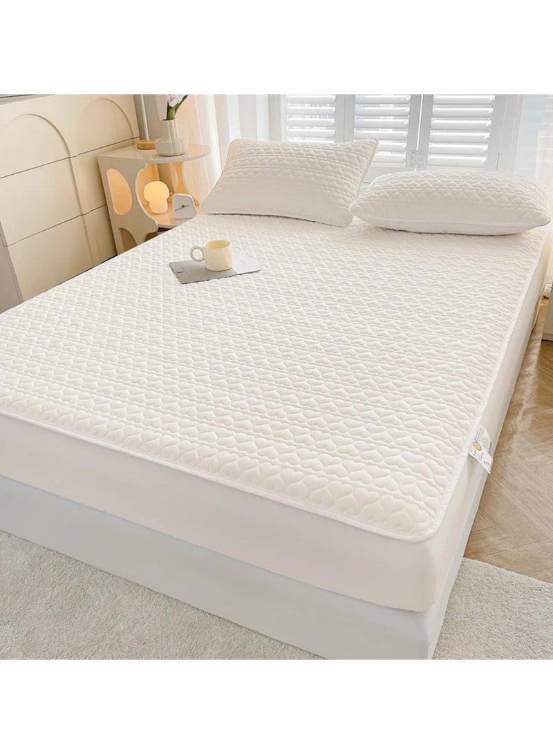 Waterproof Fitted Bedding Topper Set 150 x 200 cm  - White Protect Your Mattress and Pillows Includes 2 Pillowcases