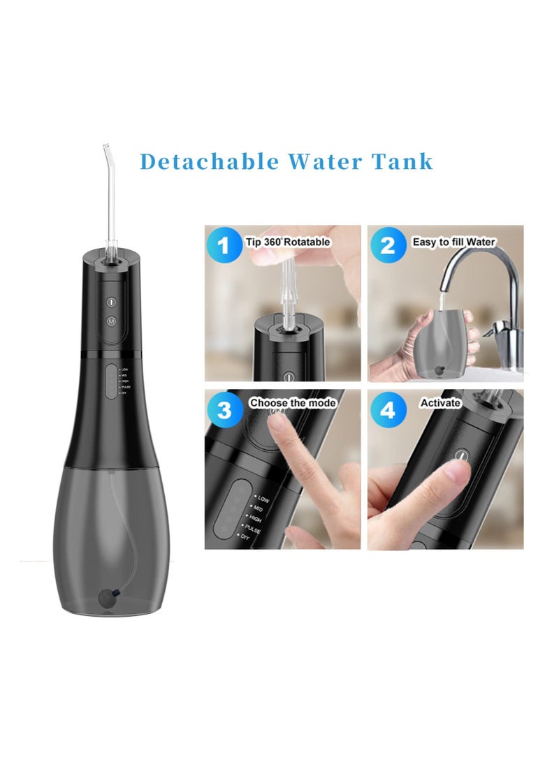 Cordless Water Dental Flosser, 4 Modes Professional Dental Oral Irrigator, Portable and Rechargeable Oral Irrigator, with IPX8 Waterproof, for Travel, Home Use and Teeth Braces Care (Black)