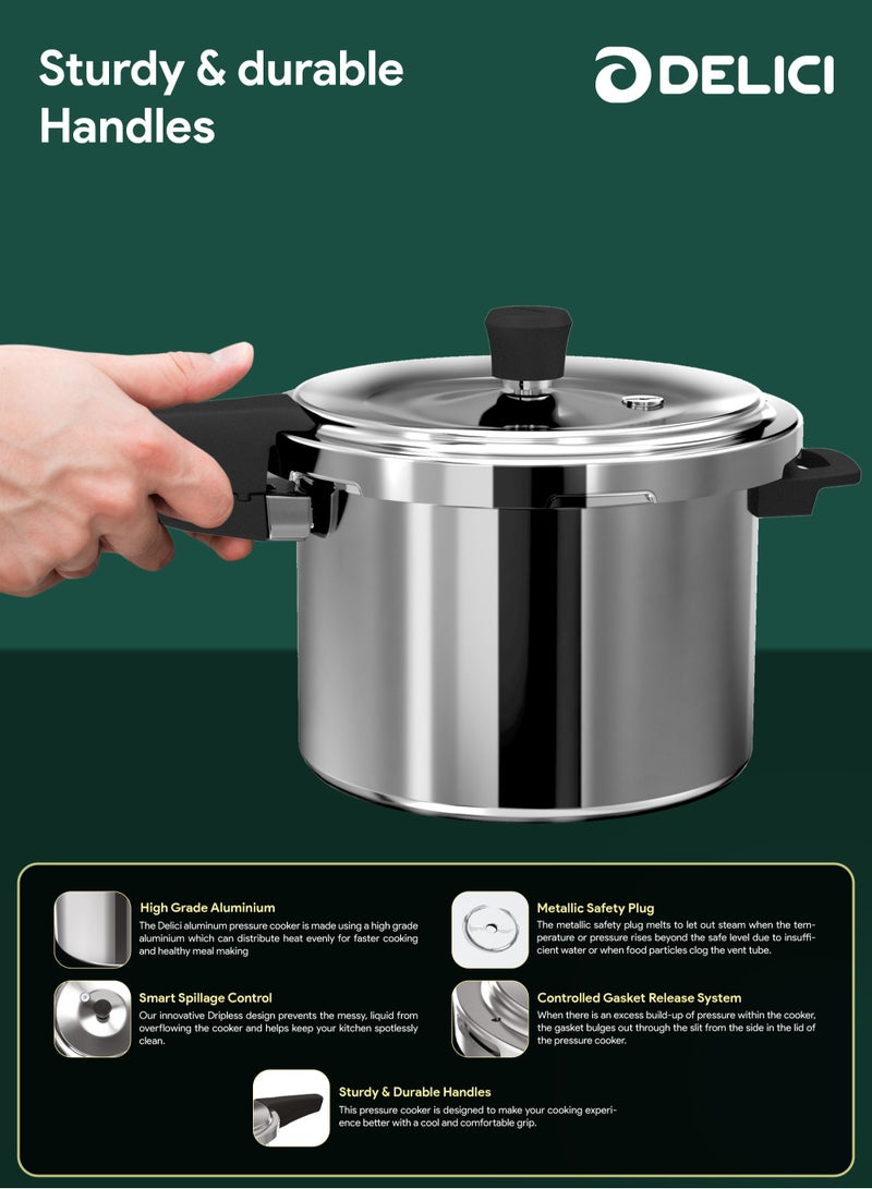 Aluminum Pressure Cooker Combo (5Ltr + 3Ltr), Dripless Design With Superior 8011 Grade Virgin Aluminum, Smart Spillage Control, Heat-Proof Bakelite Handles And Lead-Free Safety Valve, 5 Year warranty