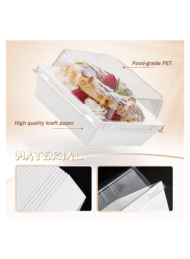 Charlovelyrie Boxes with Clear Lids, 50Pcs Brown Oil-Proof Kraft Paper Dessert Boxes Food Containers for Bakery, Macaron, Cookies, Mini Cakes, Strawberries, Tiramisu Hamburger Packing Box