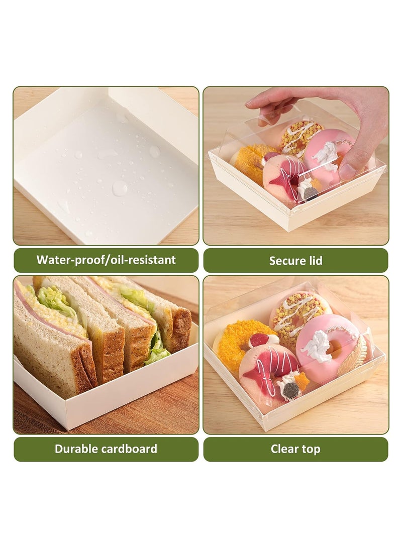 Charlovelyrie Boxes with Clear Lids, 50Pcs Brown Oil-Proof Kraft Paper Dessert Boxes Food Containers for Bakery, Macaron, Cookies, Mini Cakes, Strawberries, Tiramisu Hamburger Packing Box