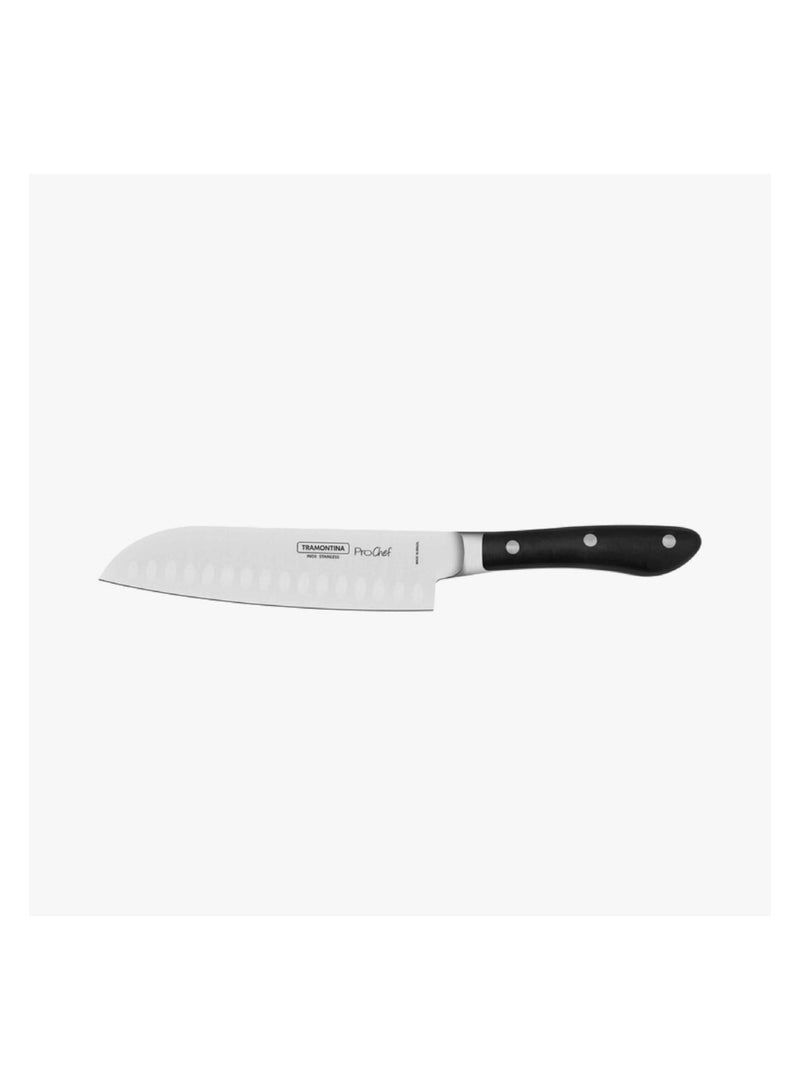 Prochef 7 Inches Santoku Knife with Stainless Steel Blade and Black Polycarbonate and Fiberglass Handle, Made Brazil