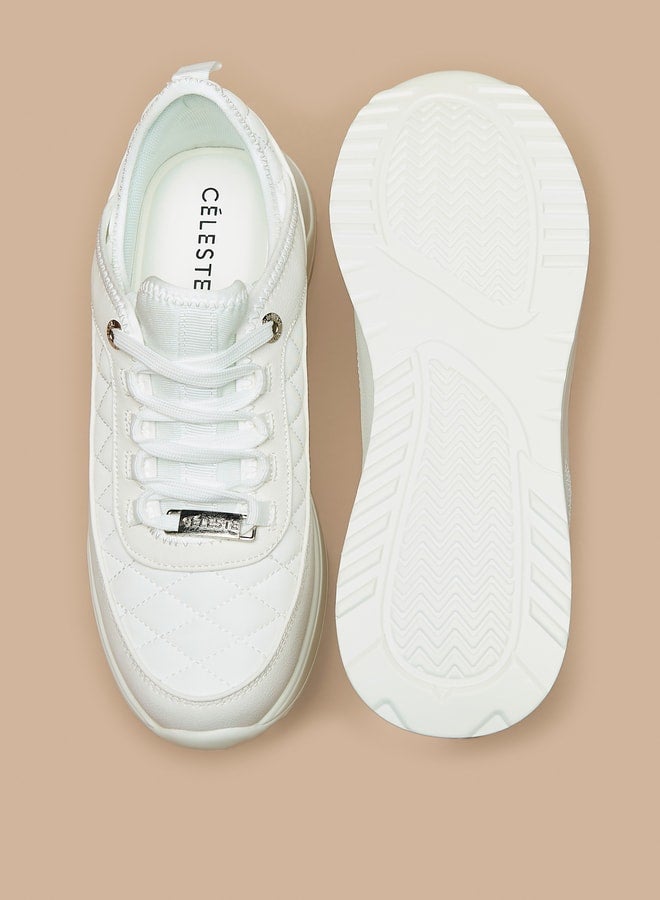 Women's Quilted Sneakers with Lace-Up Closure