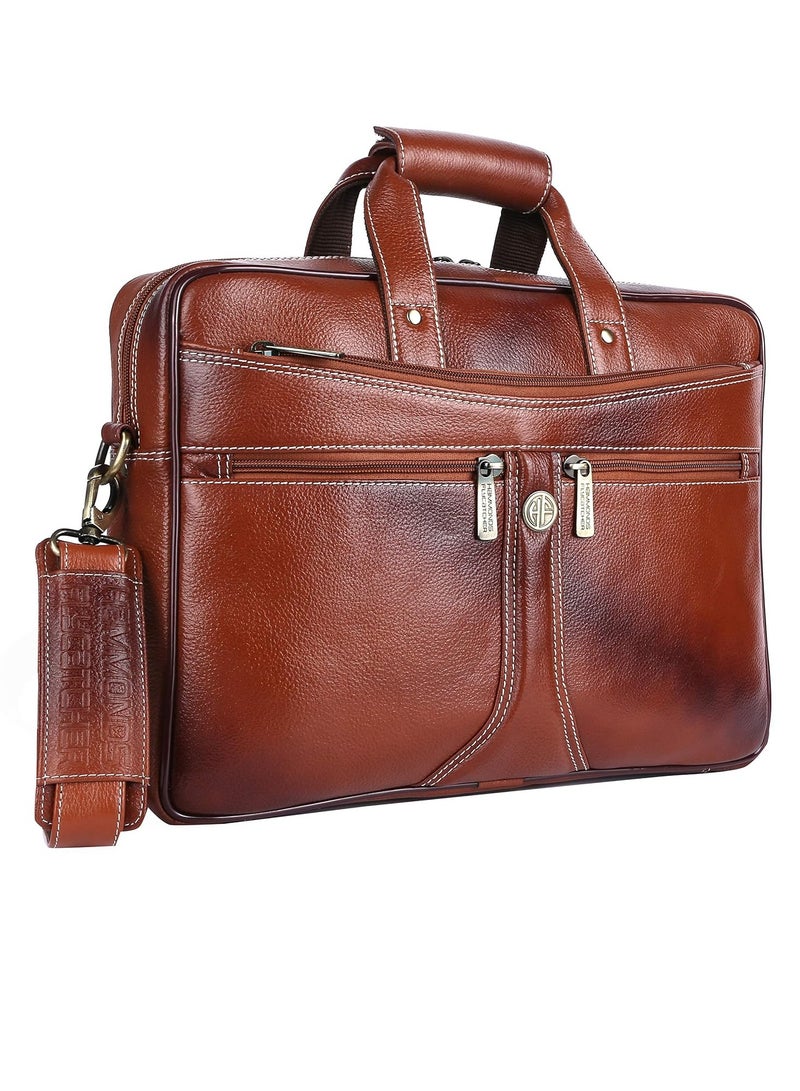 Laptop Bag for Men - Leather Office Shoulder Bag - Fits 14/15.6/16 Inch Laptop - Tan - Crossbody Leather Hand Bag for Men - Executive Messenger Bag with Water Resistant
