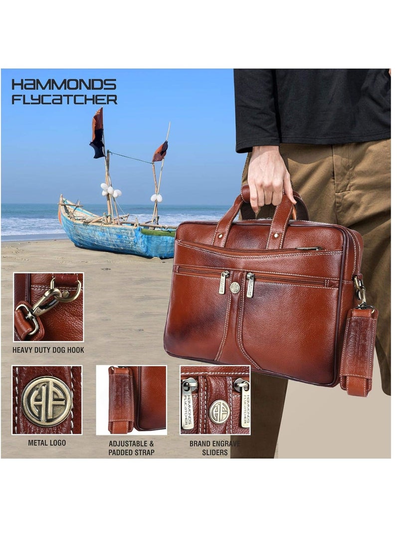 Laptop Bag for Men - Leather Office Shoulder Bag - Fits 14/15.6/16 Inch Laptop - Tan - Crossbody Leather Hand Bag for Men - Executive Messenger Bag with Water Resistant