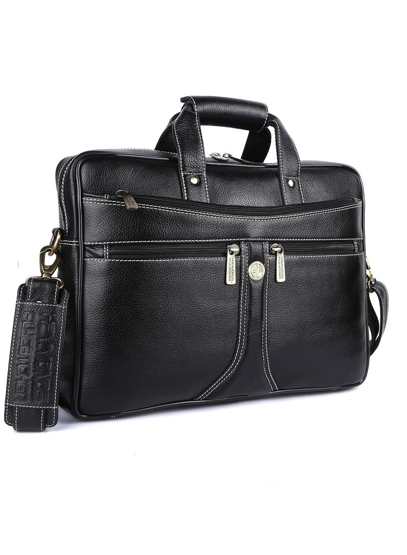 Laptop Bag for Men - Leather Office Shoulder Bag - Fits 14/15.6/16 Inch Laptop - Black - Crossbody Leather Hand Bag for Men - Executive Messenger Bag with Water Resistant