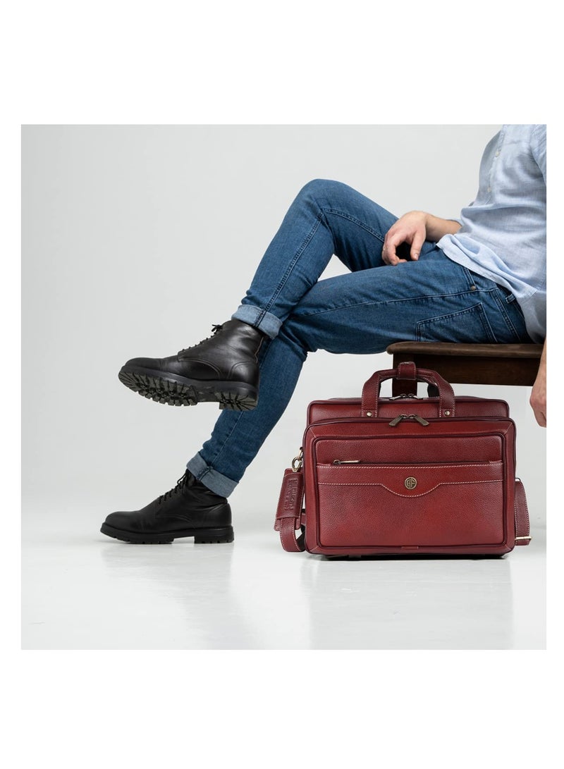 Laptop Bag for Men - Fits 14/15.6/16 Inch Laptop - Brown - Office Bag, Messenger & Shoulder Bag - Executive Bag for Office Use & Travel - Expandable Leather Bag LB162, CNBP
