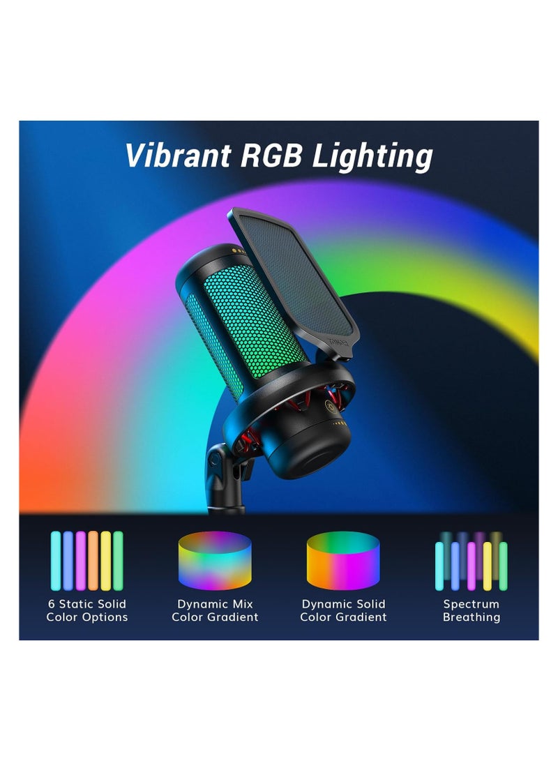 Micro PC Gaming RGB, USB Microphone Condenser Professional Mic With Arm Support For Streaming, Recording, YouTube Discord Gaming, Voice-Over For Computer Laptop Mac TC310+