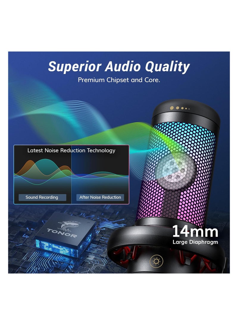 Micro PC Gaming RGB, USB Microphone Condenser Professional Mic With Arm Support For Streaming, Recording, YouTube Discord Gaming, Voice-Over For Computer Laptop Mac TC310+