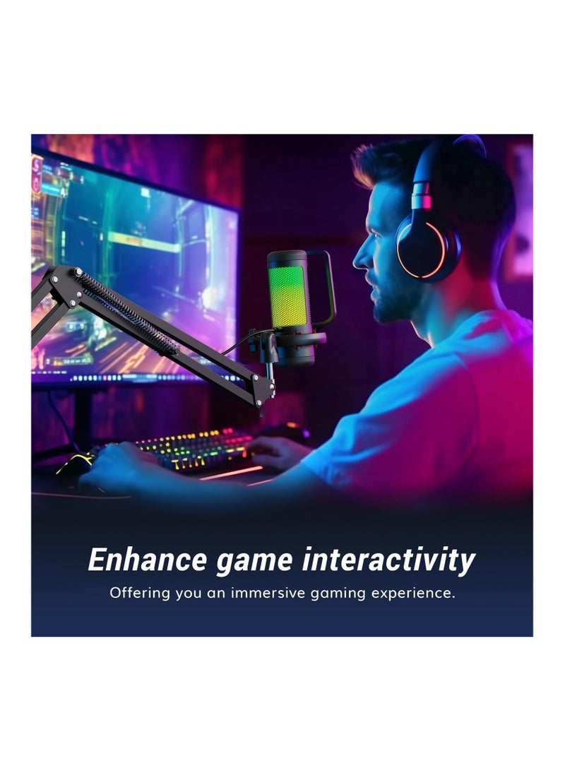 Micro PC Gaming RGB, USB Microphone Condenser Professional Mic With Arm Support For Streaming, Recording, YouTube Discord Gaming, Voice-Over For Computer Laptop Mac TC310+