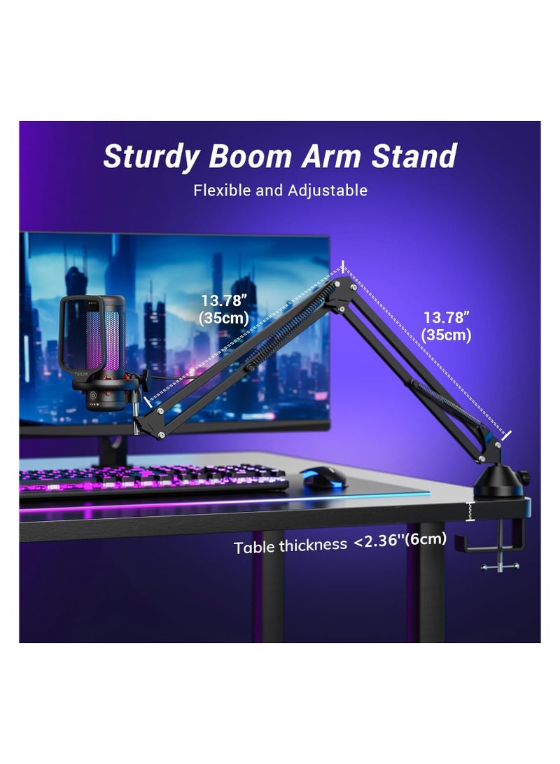 Micro PC Gaming RGB, USB Microphone Condenser Professional Mic With Arm Support For Streaming, Recording, YouTube Discord Gaming, Voice-Over For Computer Laptop Mac TC310+
