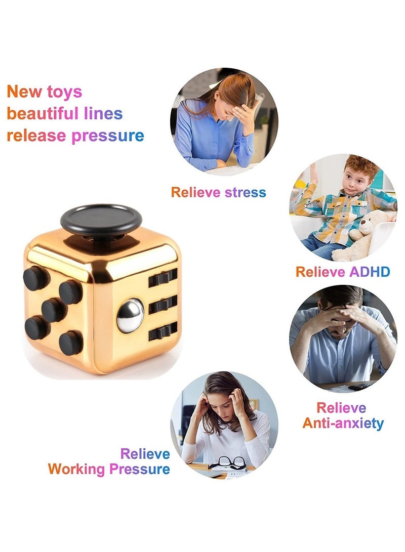 Fidget Toy Cube Toy Sensory Toy Stress Anxiety Relief Toy, Pressure Relieving Toys, Stress Reliever, Relaxing Toy Gift for Kids and Adults(Gold)