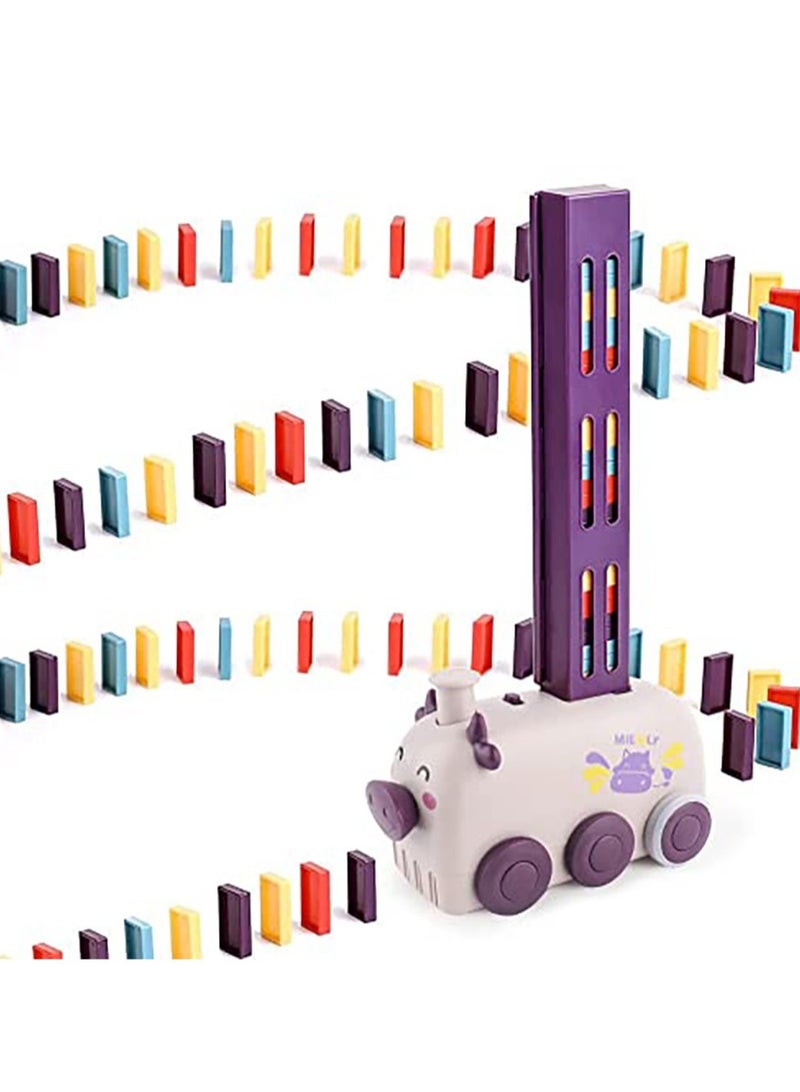 Automatic Domino Train Blocks Set, Domino Laying Electric Train, Dominoes Train Set with 1 Slot and 80pcs Blocks, Creative Domino Train Set with Sound for Kids