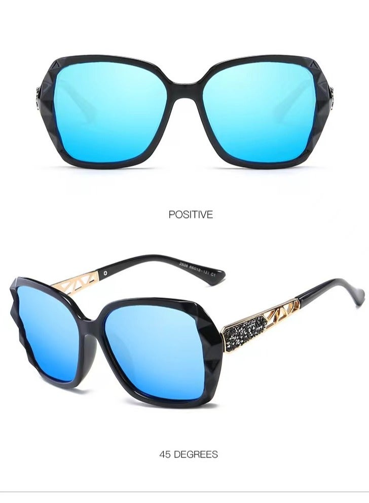 FY Polarized Women's Square Sunglasses Sparkling Composite Shiny Frames