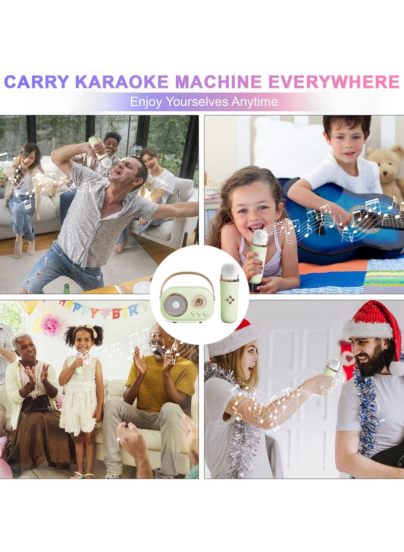 Mini Karaoke Machine with Wireless Microphone Set Portable Bluetooth Karaoke Speaker Retro Handheld Style Bluetooth Speaker for Kids and Adults for Family Party Singing Party Birthday Green