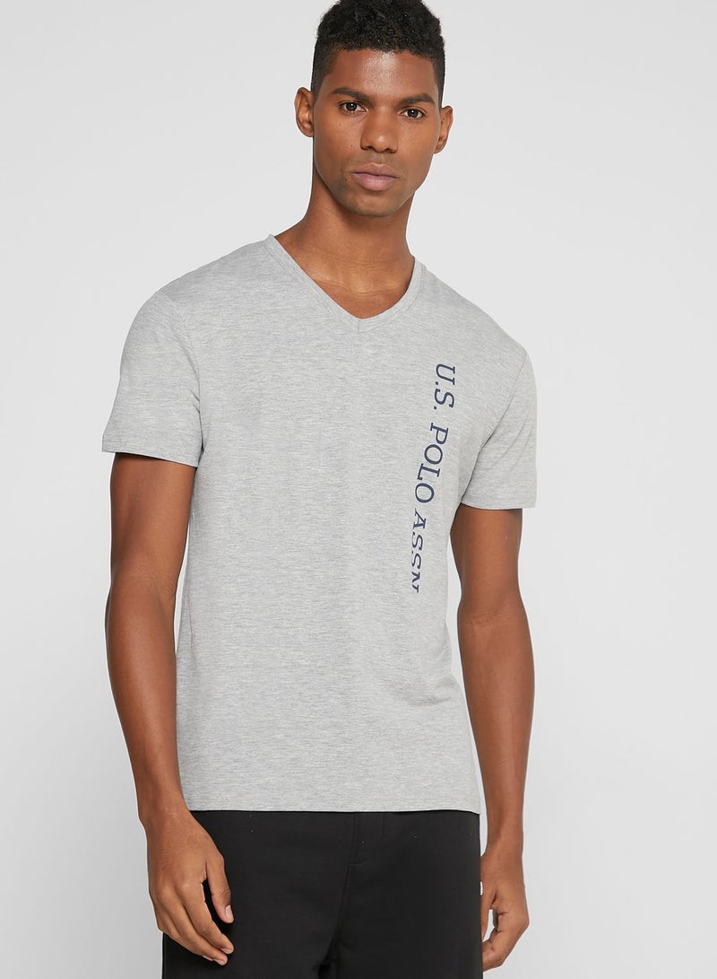 Logo V Neck T-Shirt Grey