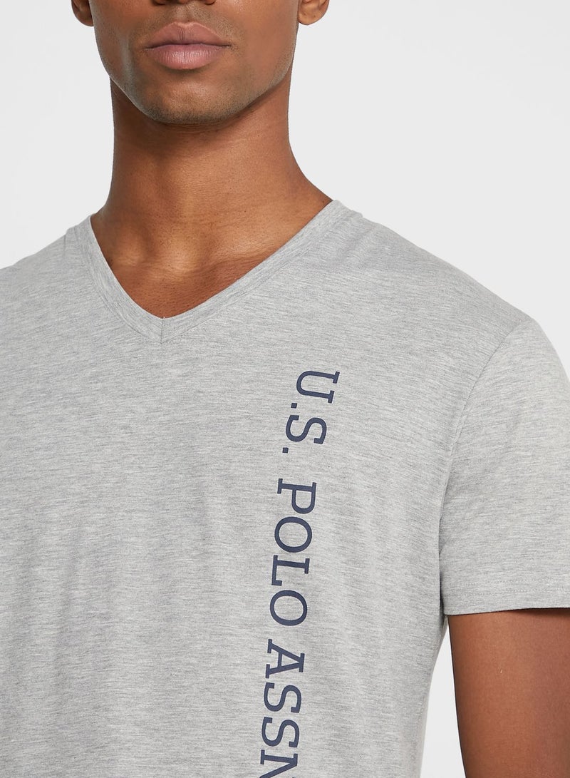 Logo V Neck T-Shirt Grey