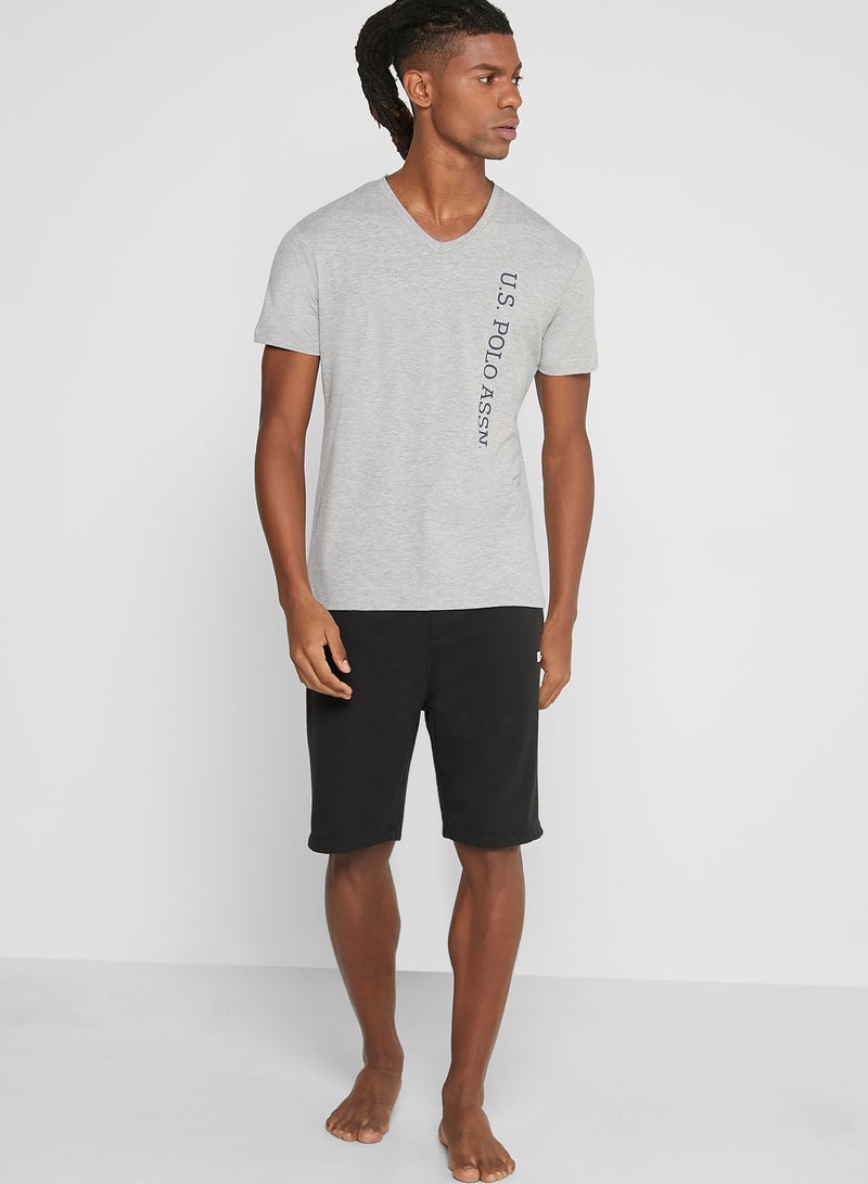 Logo V Neck T-Shirt Grey