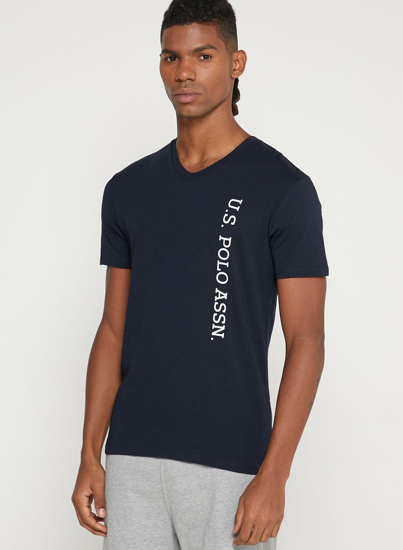Logo V Neck T-Shirt Navy