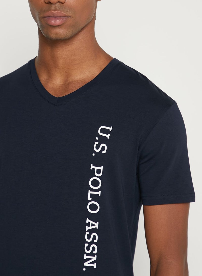 Logo V Neck T-Shirt Navy