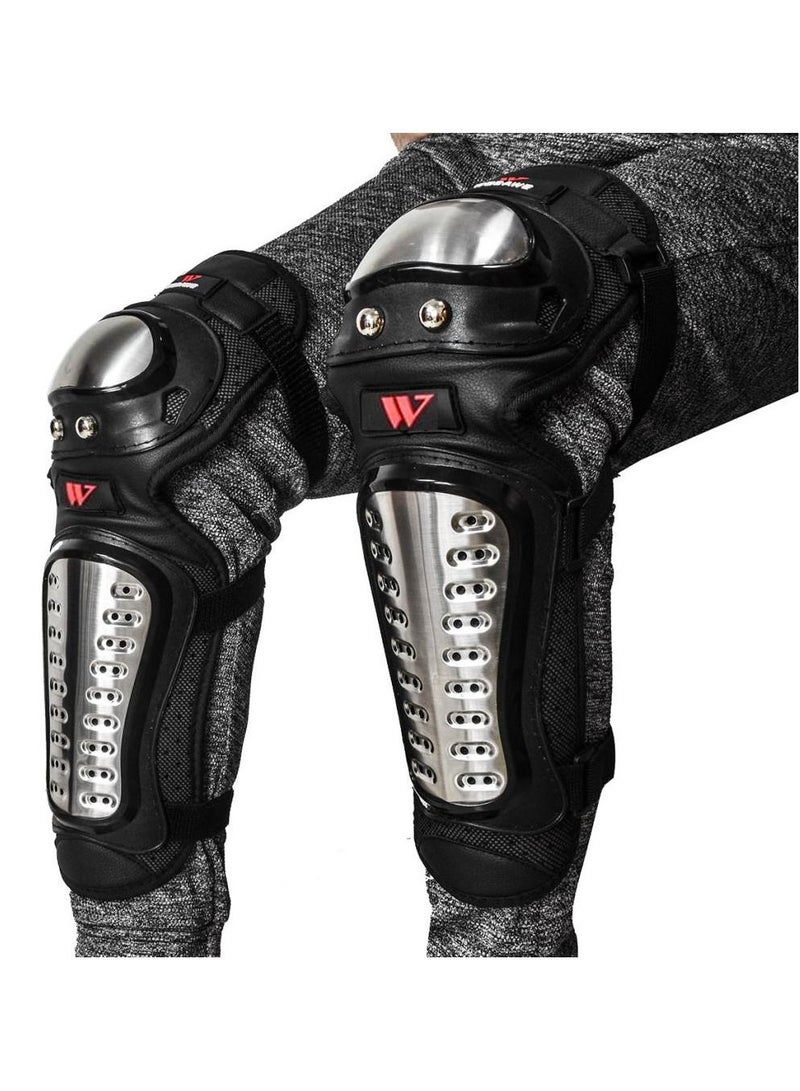 Knee Guards - 2Pcs Knee Pads & Shin Pads Adults Metal Motorcycle ATV Motocross Elbow Knee Shin Guards Crashproof Protector Motocross Racing for Adult Metal Knee (Long)