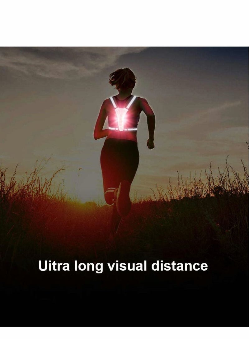 LED Reflective Running Vest for Runners, High Visibility Warning Lights with Adjustable Waist/Shoulder Men/Women Night Running, Walking, Cycling, Biking
