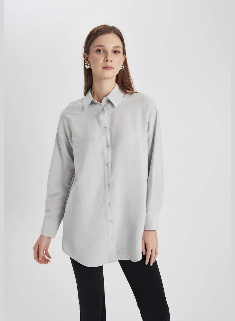 Relax Fit Shirt Collar Long Sleeve Tunic