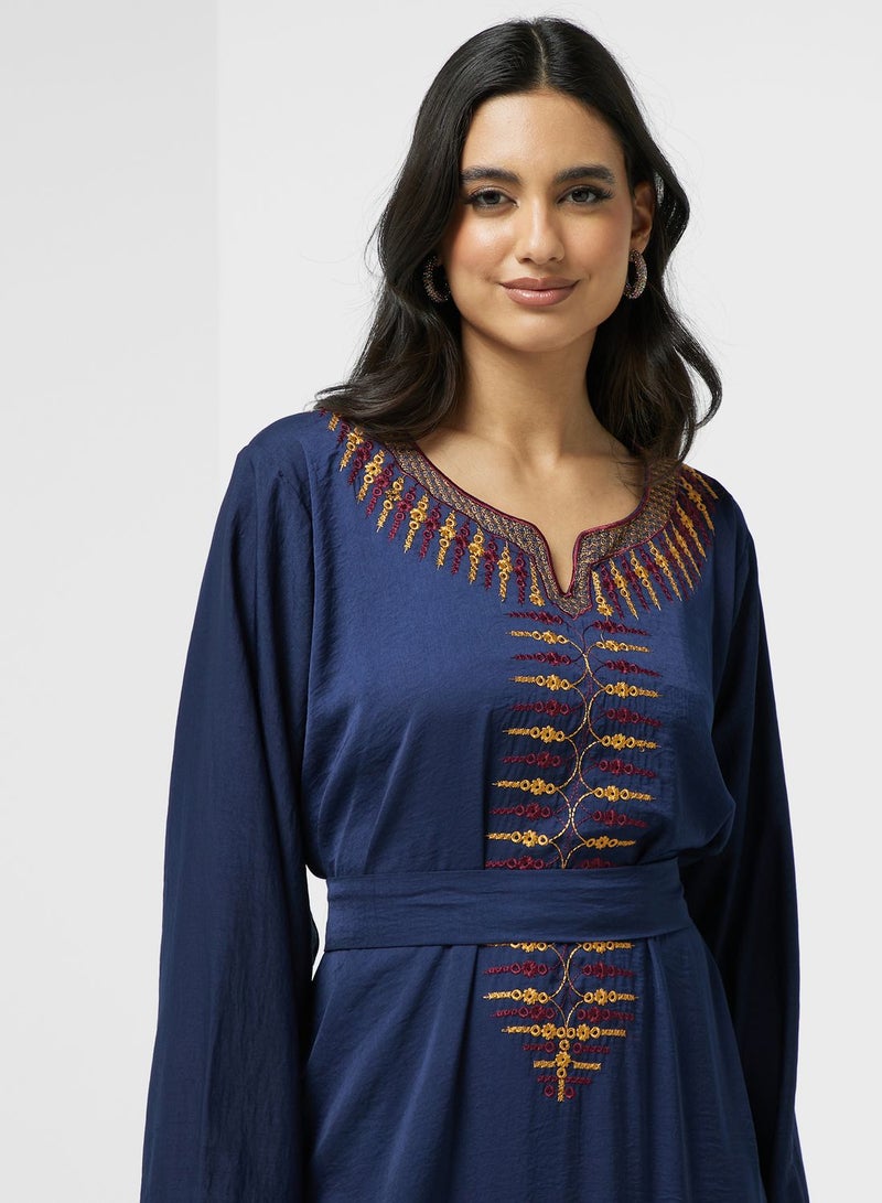 Embroidered Belted Jalabiya