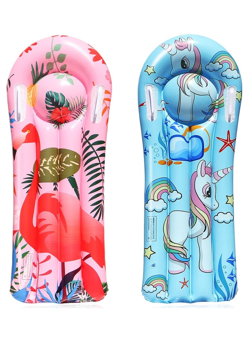 Inflatable Flamingo Unicorn Boogie Boards, 2 Pack Swimming Pool Floating Toys for Kids Learn to Swim Water Slide Boards Pool Floats Toy Lounger Summer Party Supplies