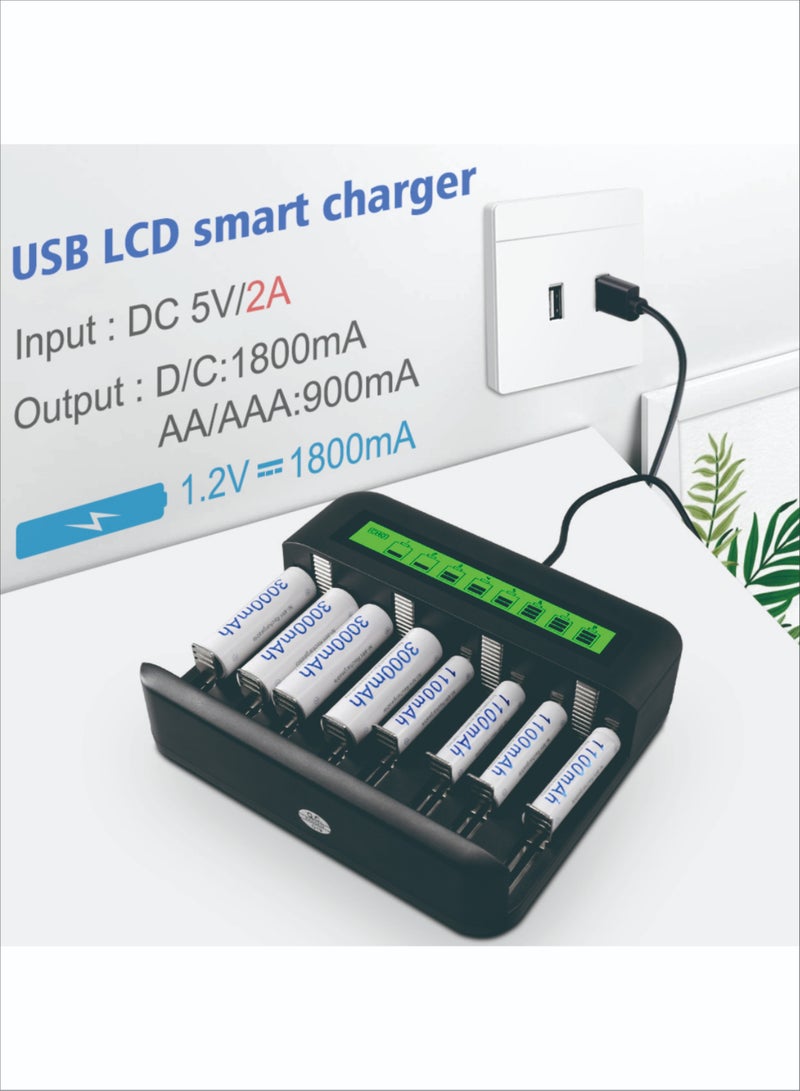 NC559 USB  8 Slot Multifunctional Smart Battery Charger for AA/AAA  D/C Type 5/7 Rechargeable Batteries