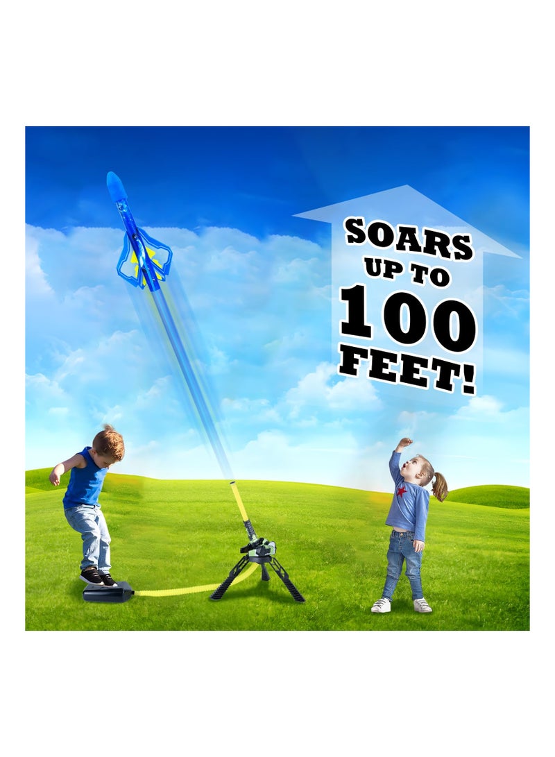 Rocket Launcher for Kids, Stomp Launch Up To 100 Ft, 3 Led Light-Up Planes and 3 Foam Stunt Planes, Fun Outdoor Toys, Birthday Gifts for Boys Girls Age 3-12 Year Old, Outdoor Games Camping or Travel
