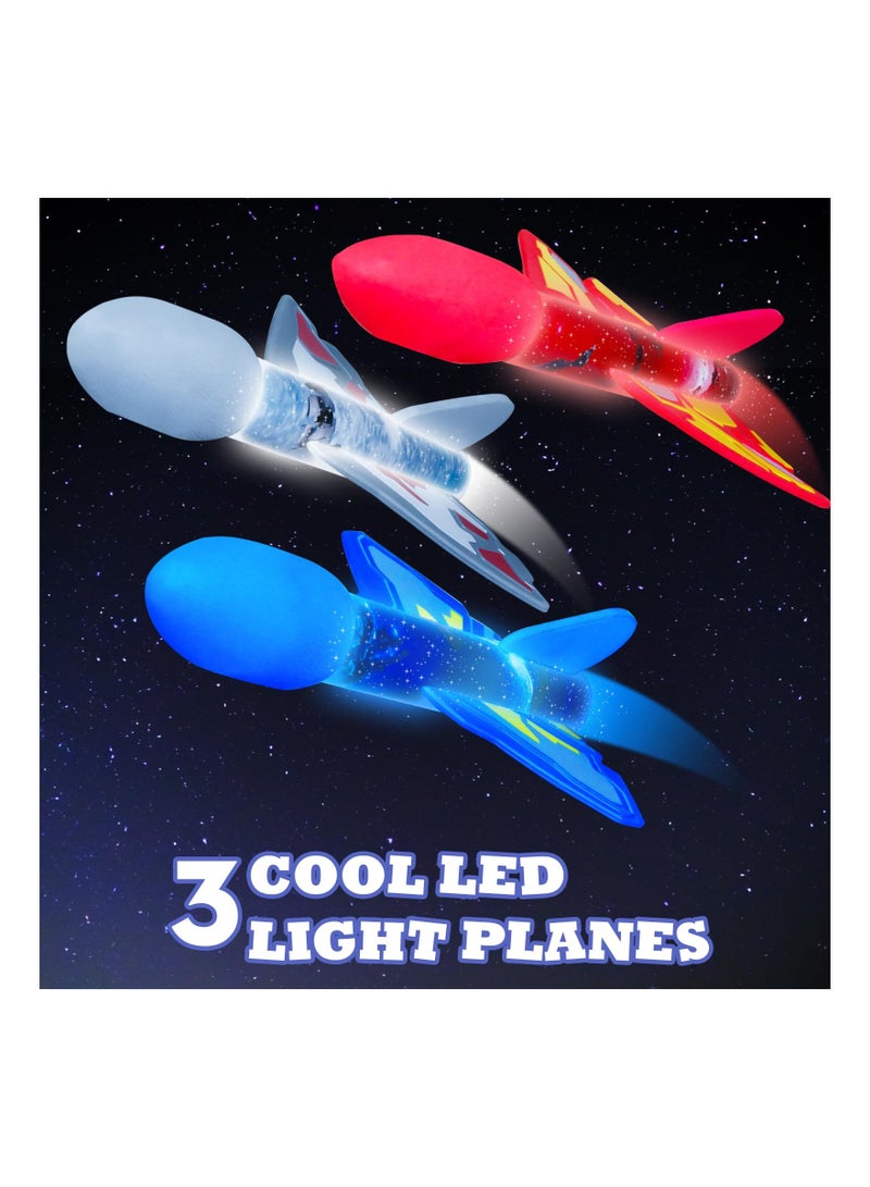 Rocket Launcher for Kids, Stomp Launch Up To 100 Ft, 3 Led Light-Up Planes and 3 Foam Stunt Planes, Fun Outdoor Toys, Birthday Gifts for Boys Girls Age 3-12 Year Old, Outdoor Games Camping or Travel