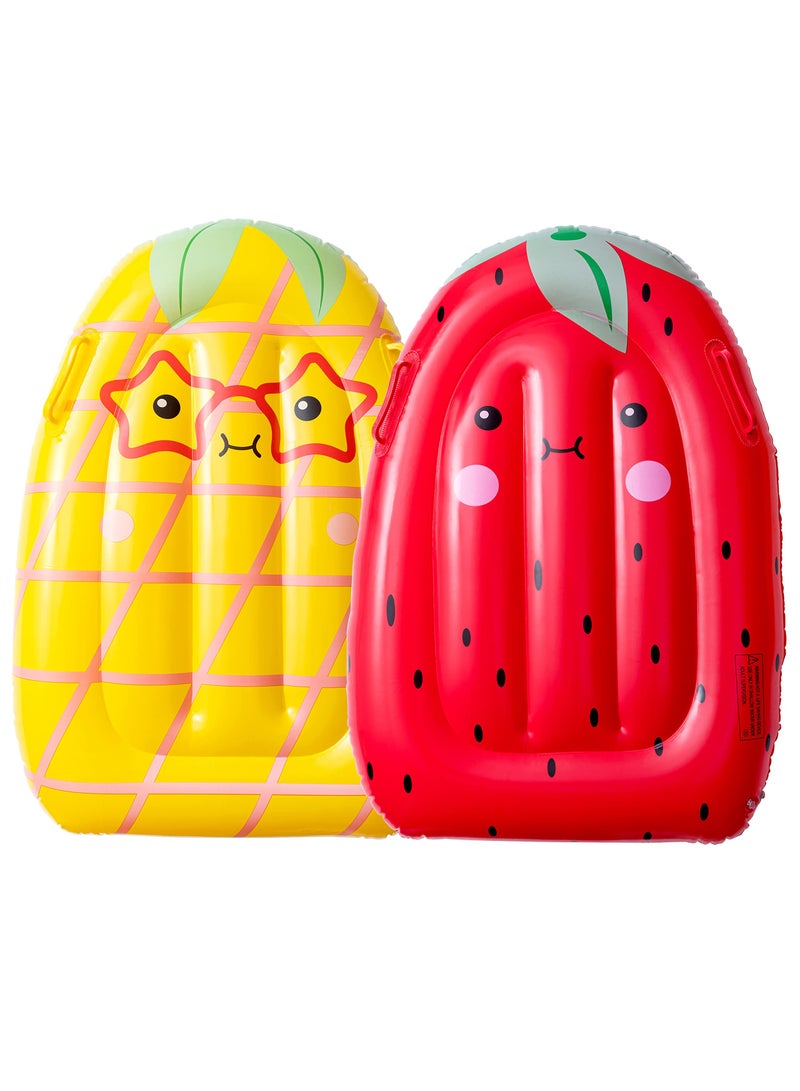 Inflatable Boogie Boards for Kids, Swimming Pool Floating Boards, Surf Bodyboard with Handles Pineapple Strawberry, Learn to Swim Summer Water Fun Toys for Pool Beach Outdoor Party (2Pcs)