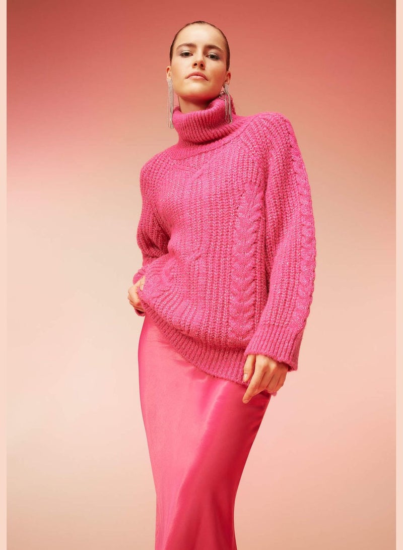 Oversize Fit Turtleneck Shiny Fabric Pullover