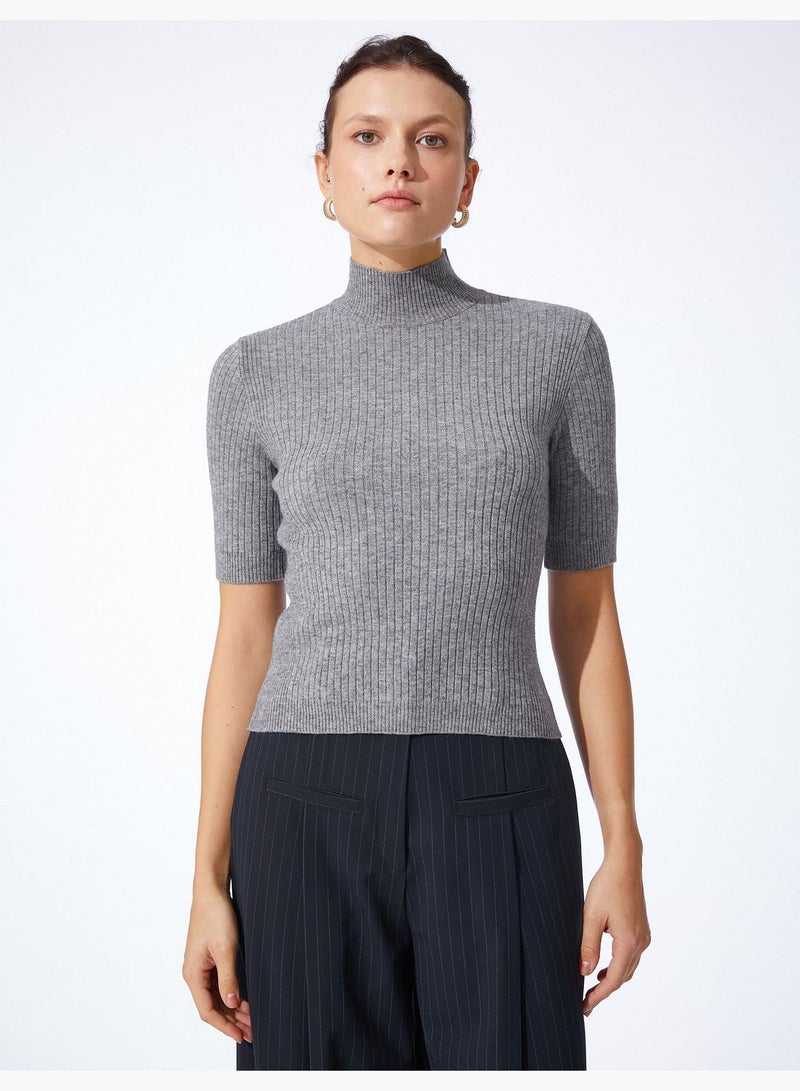 Ribbed Short Sleeve Turtleneck Sweater