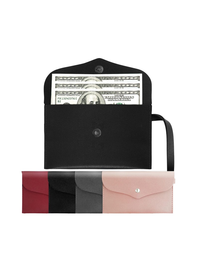 4 Packs Cash Envelope Wallet Money Bag Pouch Budget Binder PU Leather Money Bag Budget Envelope Money Organizer Purse, 7.5x4.5 inches