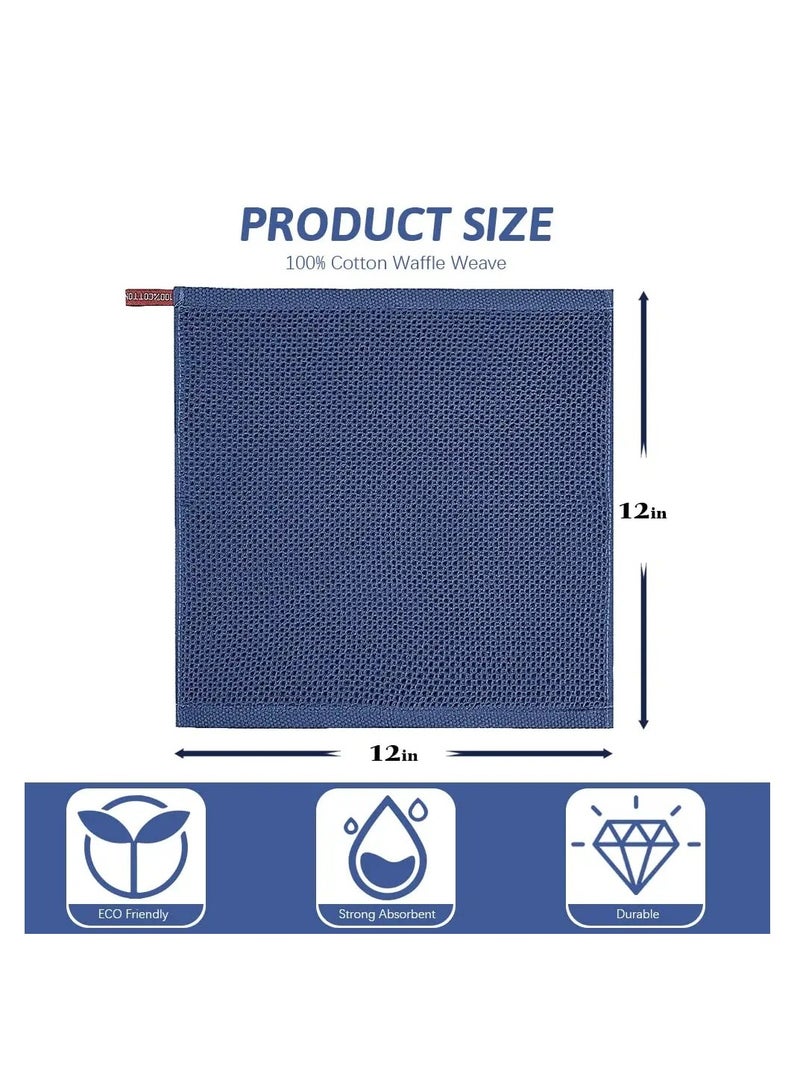 100% Cotton Kitchen Dish Cloths, 6-Pack Ultra Soft Absorbent Quick Drying Dish Towels, Quick Drying Tea Towels Set, 12x12 Inches, Navy Blue