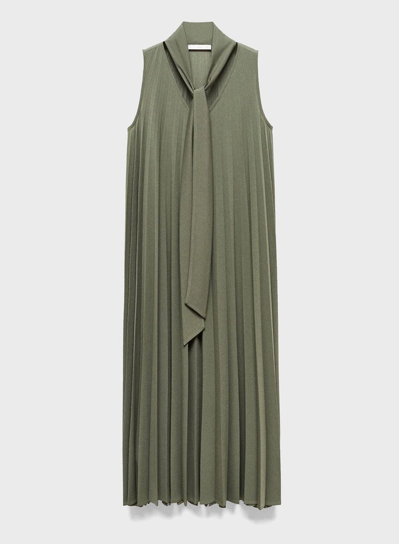 V-Neck Pleated Dress