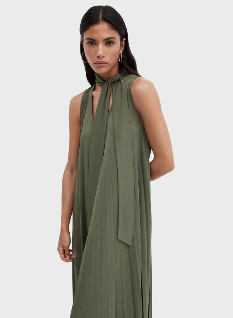 V-Neck Pleated Dress